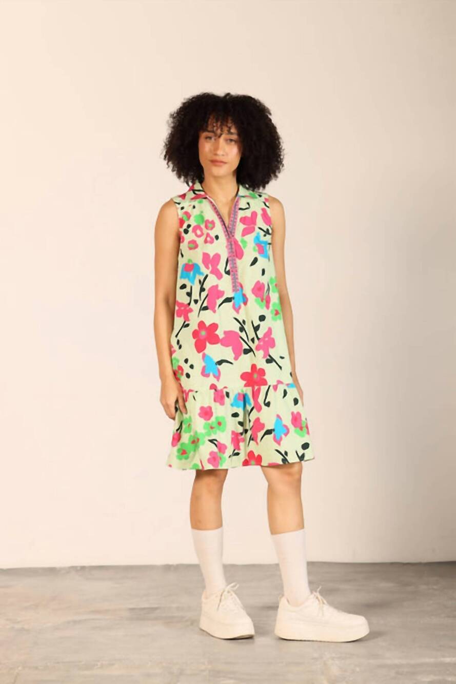 NEW MAUDE VIVANTE luna palm breeze poplin dress in pink tropics